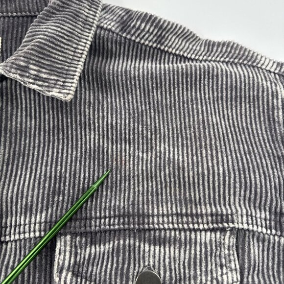 POL Distressed Corduroy Jacket Womens Large Gray Raw Frayed Oversized Crop Indie - Picture 7 of 15